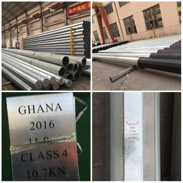 17M Round Tapered Galvanized Power Distribution Steel Transmission Poles AWS D1.1 0