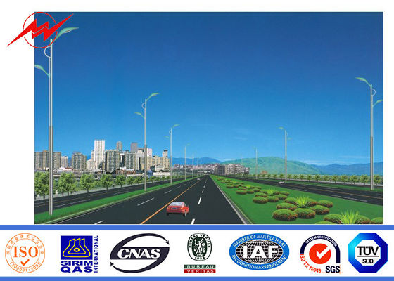 Powder Coating 12m Single Arm Galvanized Steel Pole for Street Lighting