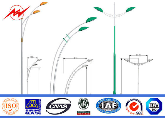 Painting 2.75mm 12m Double Arm Galvanized Steel Pole for Street Lighting