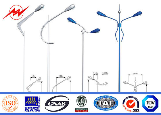 Driveway 2.5mm Painting Galvanized Steel Pole One Section with Two Cross Arm