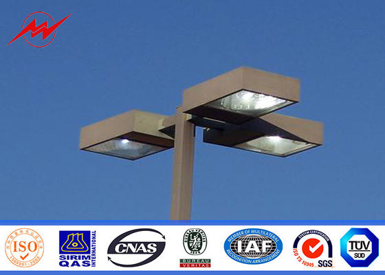 2500mm Double Bracket Galvanized Steel Pole For Stadium Lighting 4mm Wall Thickness
