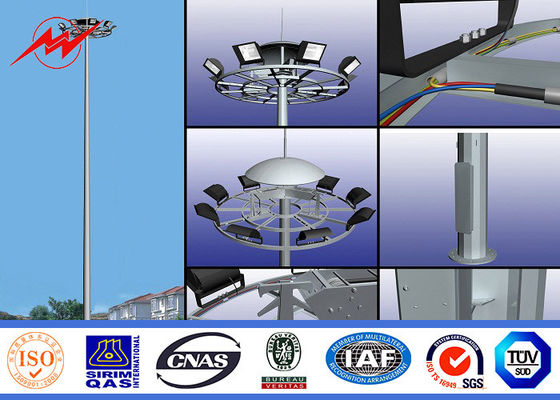 3 Sections 5mm 35M HDG High Mast Light Pole with 6 Lamps Wind Speed 30m/s