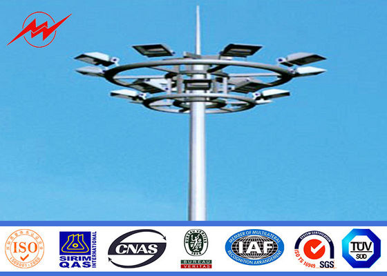 Airport 45M Powder Coatin High Mast Pole 6 Lights For Seaport Lighting