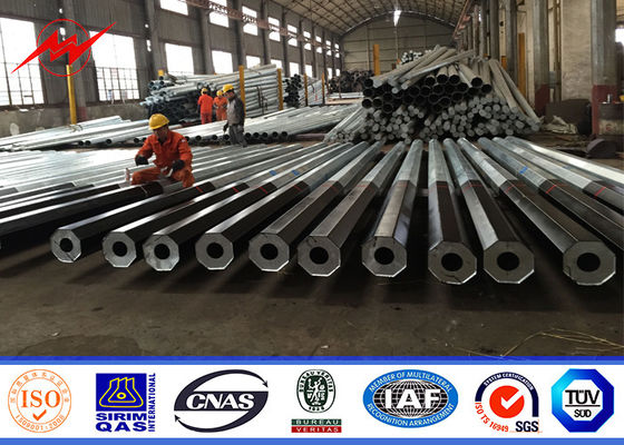 15M Customized Galvanized Steel Transmission Power Pole Round 6mm Thickness