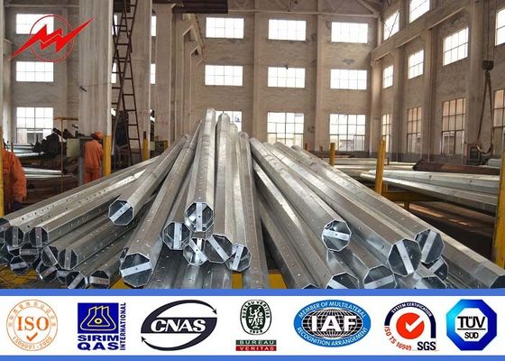 15m 8 Sides Gr65 Steel Tubular Pole Galvanized Electric Power Pole For Transmission