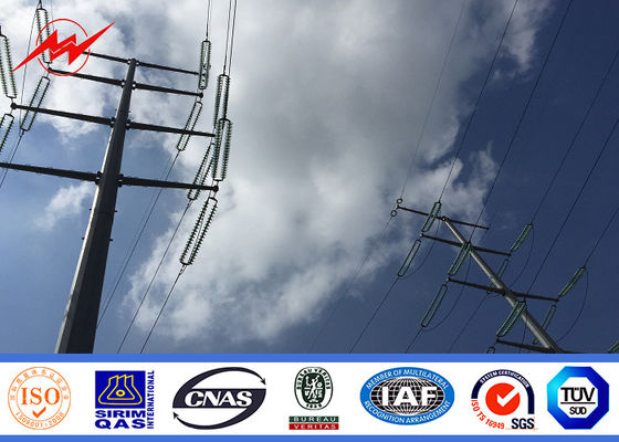 9 - 17m Hot Dip Galvanized Electrical Power Pole With Arms ISO 9001 Certificate