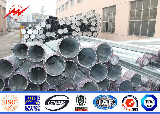 Africa Transmission Line Galvanized Steel Power Pole With Cross Beams 10KV - 220KV