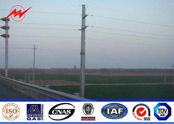 AWS D 1.1 69kv Steel Tubular Electric Power Pole With Galvanized  Cross Arm