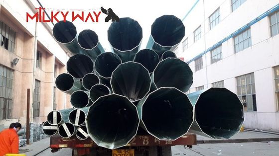 উচ্চ নিরাপত্তা ফ্যাক্টর ডিজাইন লোড সহ বৈদ্যুতিক ট্রান্সমিশনের জন্য হট ডপ গ্যালভানাইজড স্টিল ইউটিলিটি মেরু