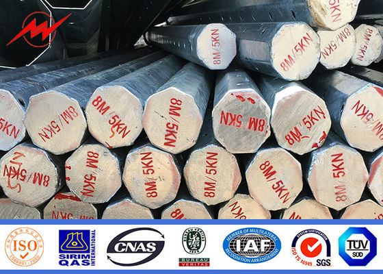 8 এম 16 ​​মিটার আফ্রিকা মেরু বাইরে বৈদ্যুতিক লাইন ইস্পাত পাওয়ার মেরু মিনিয়াম ফলন শক্তি 500 এমপিএ সহ