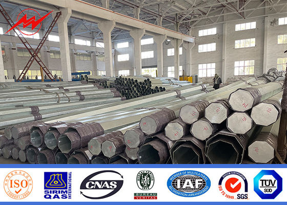 15 কেভি 500 কেজিএফ লোড উচ্চ ভোল্টেজের জন্য অষ্টভুজীয় হট ডপ গ্যালভানাইজড বৈদ্যুতিক পাওয়ার মেরু